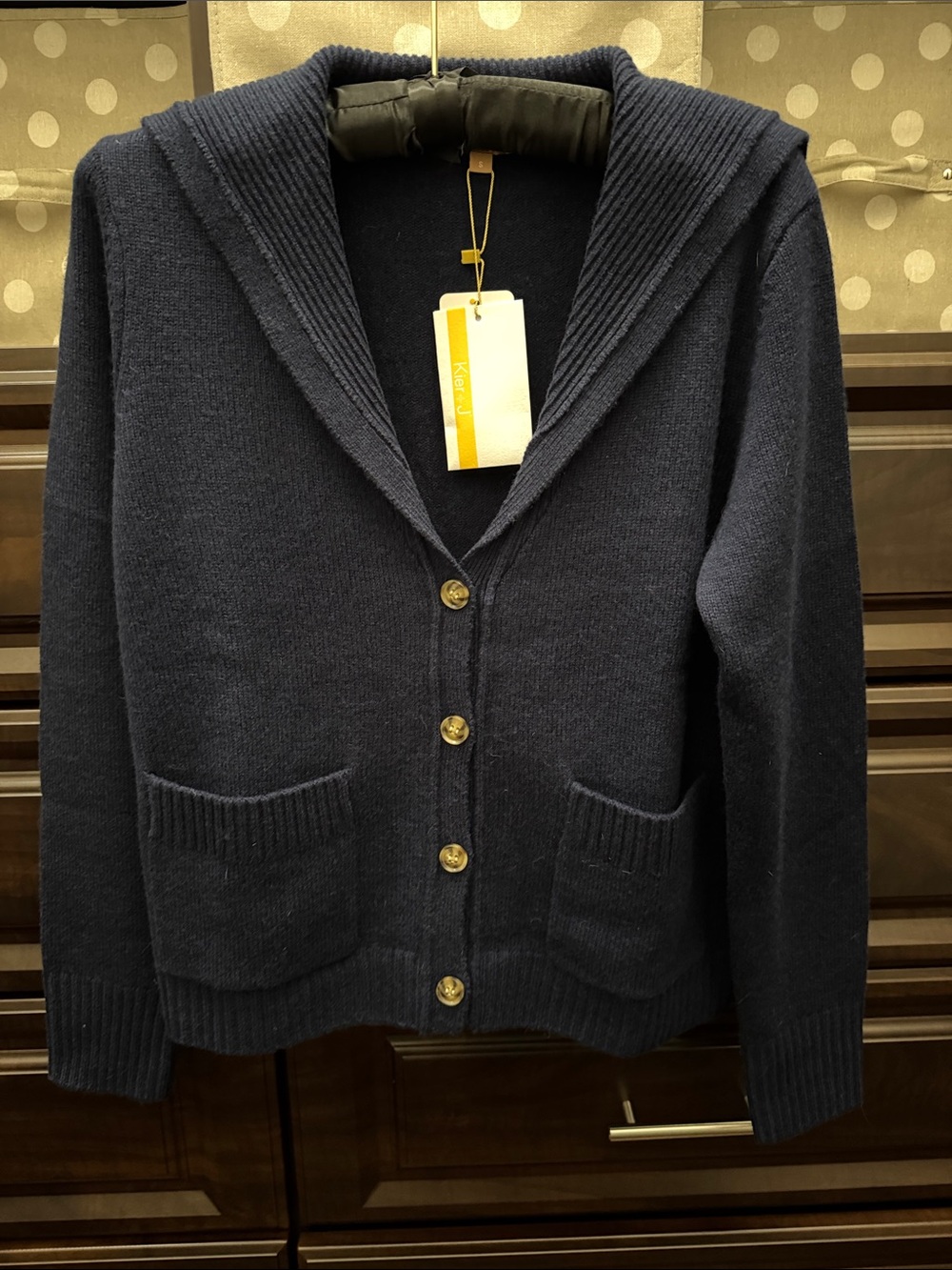 Women’s Navy Shawl Collar Button-Front Sweater